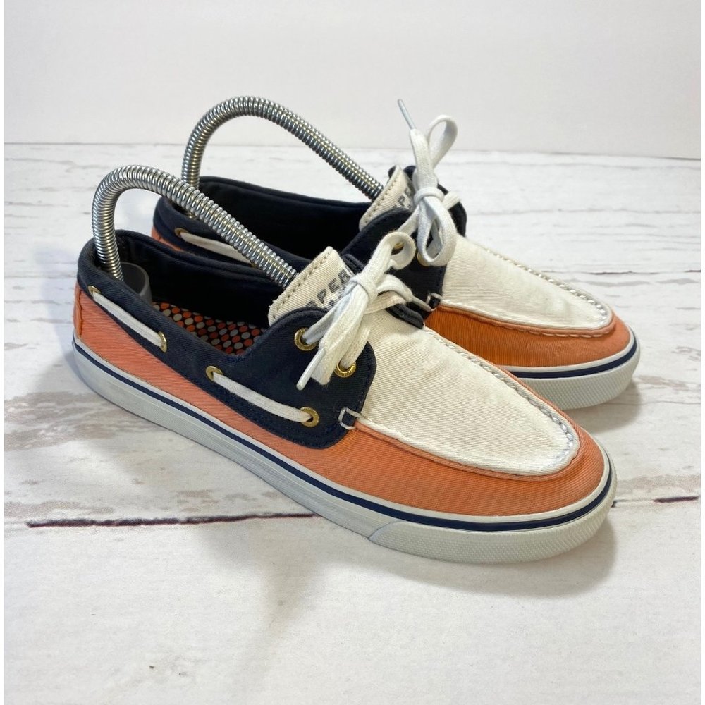 Sperry Top Sider Biscayne Navy Ivory Salmon Size 8M Womens Boat Shoes